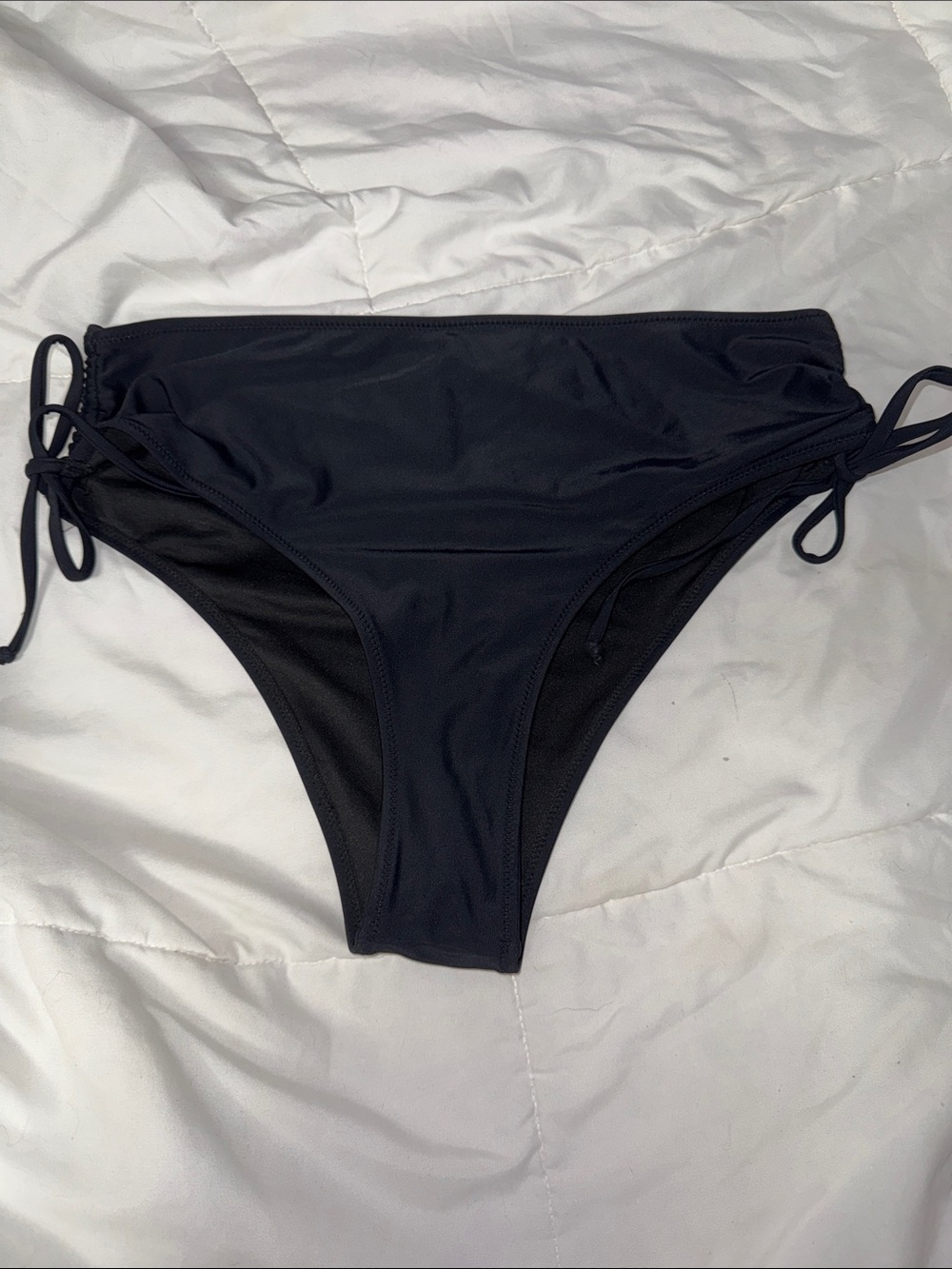 Adjustable Tie-Side High-Waist Bikini Bottom in Black